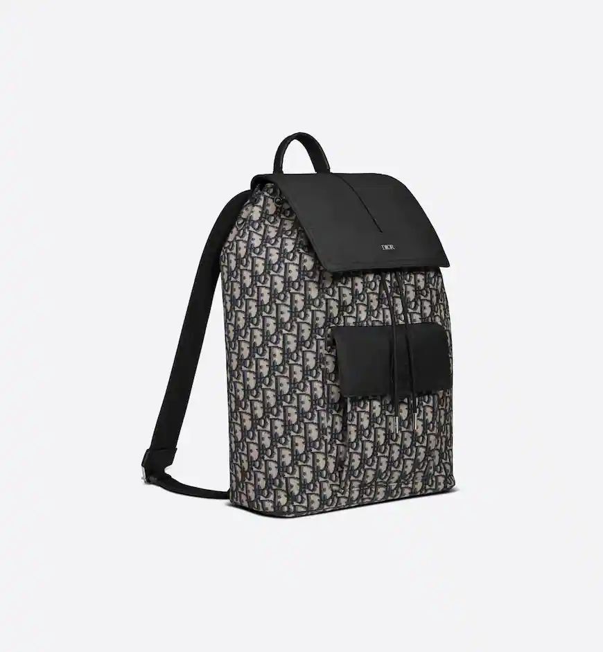 Dior Men Motion CHRISTIAN DIOR || Backpack Black Dior Oblique Mirage Technical Fabric and Grained Calfskin