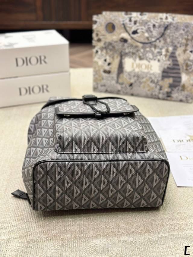 CHRISTIAN DIOR || Small Dior Hit The Road Backpack Dior Gray CD Diamond Canvas and Smooth Calfskin