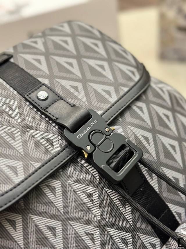 CHRISTIAN DIOR || Small Dior Hit The Road Backpack Dior Gray CD Diamond Canvas and Smooth Calfskin