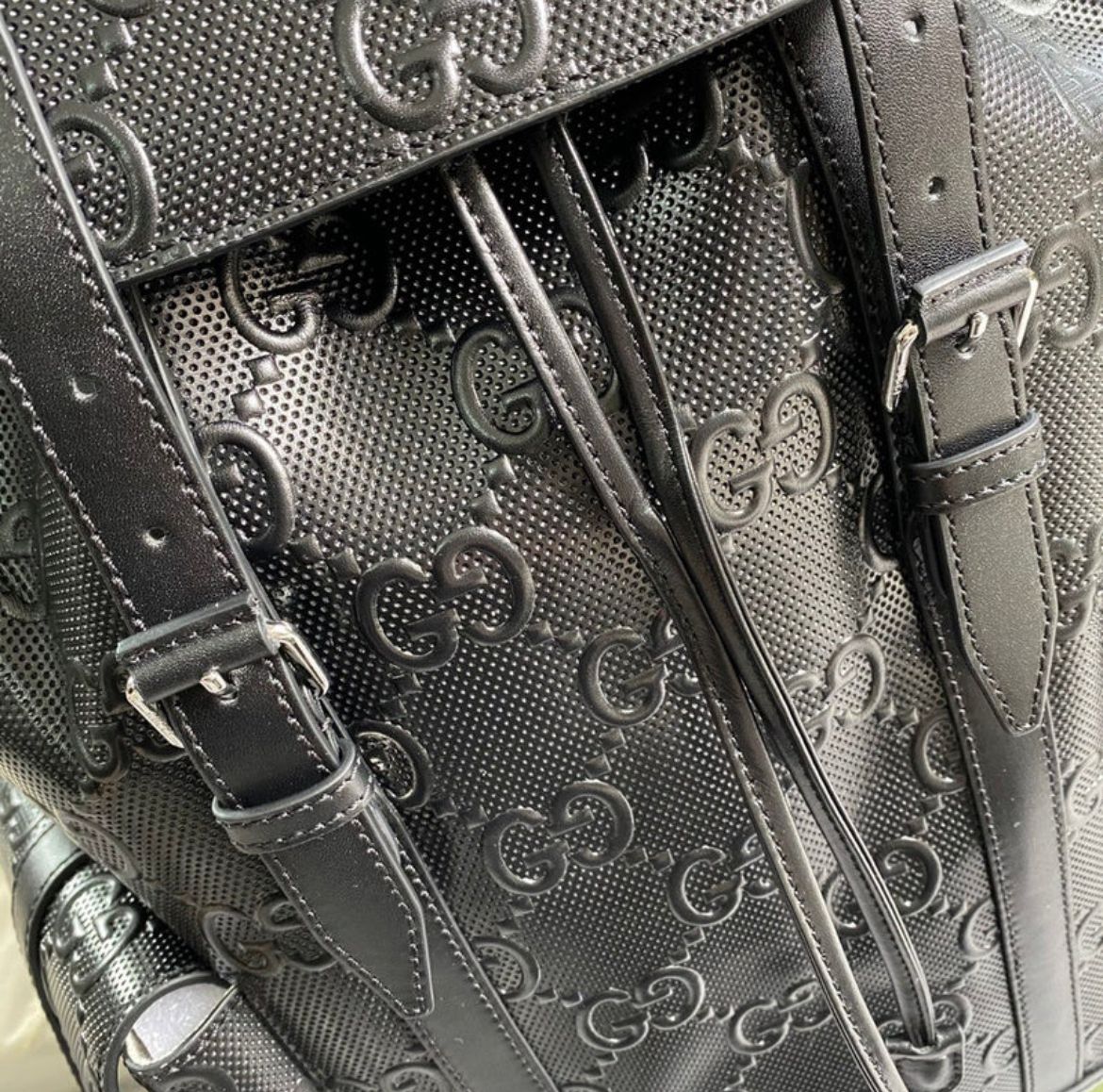 Gucci || Black GG Debossed Nylon Backpack