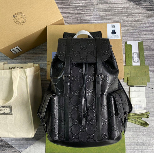 Gucci || Black GG Debossed Nylon Backpack