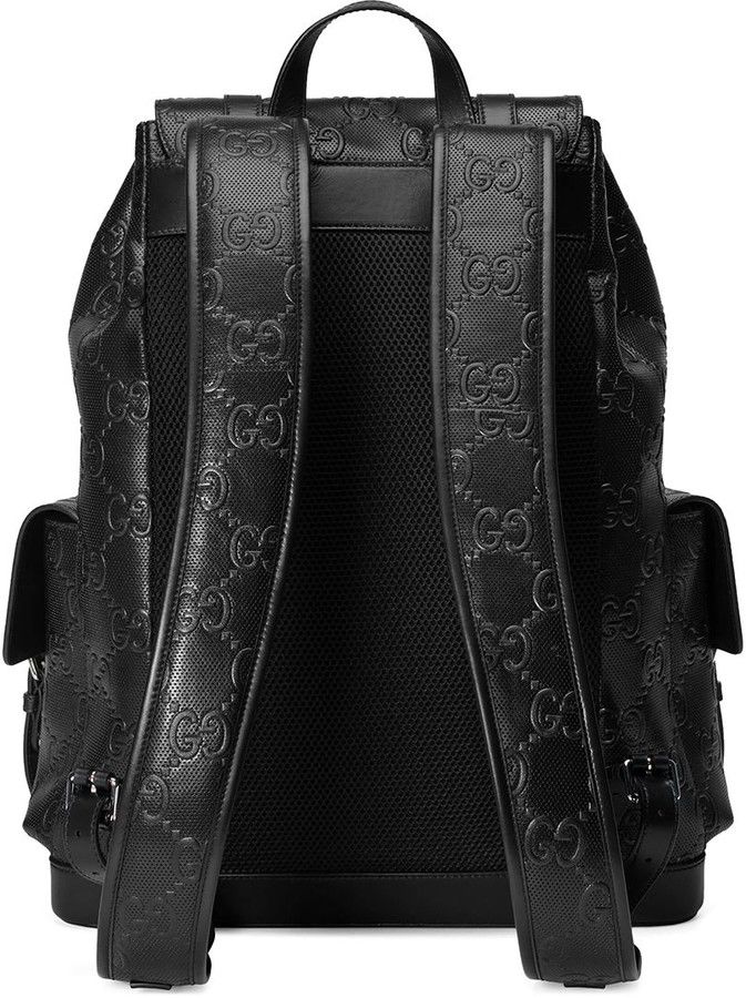 Gucci || Black GG Debossed Nylon Backpack