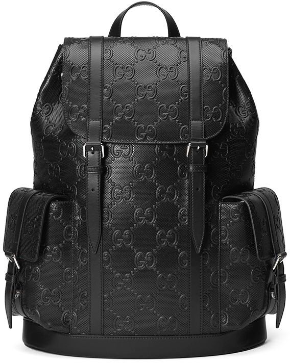 Gucci || Black GG Debossed Nylon Backpack