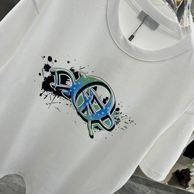 CHRISTIAN DIOR || Graffiti White Colour With Front Logo Printed Tshirt