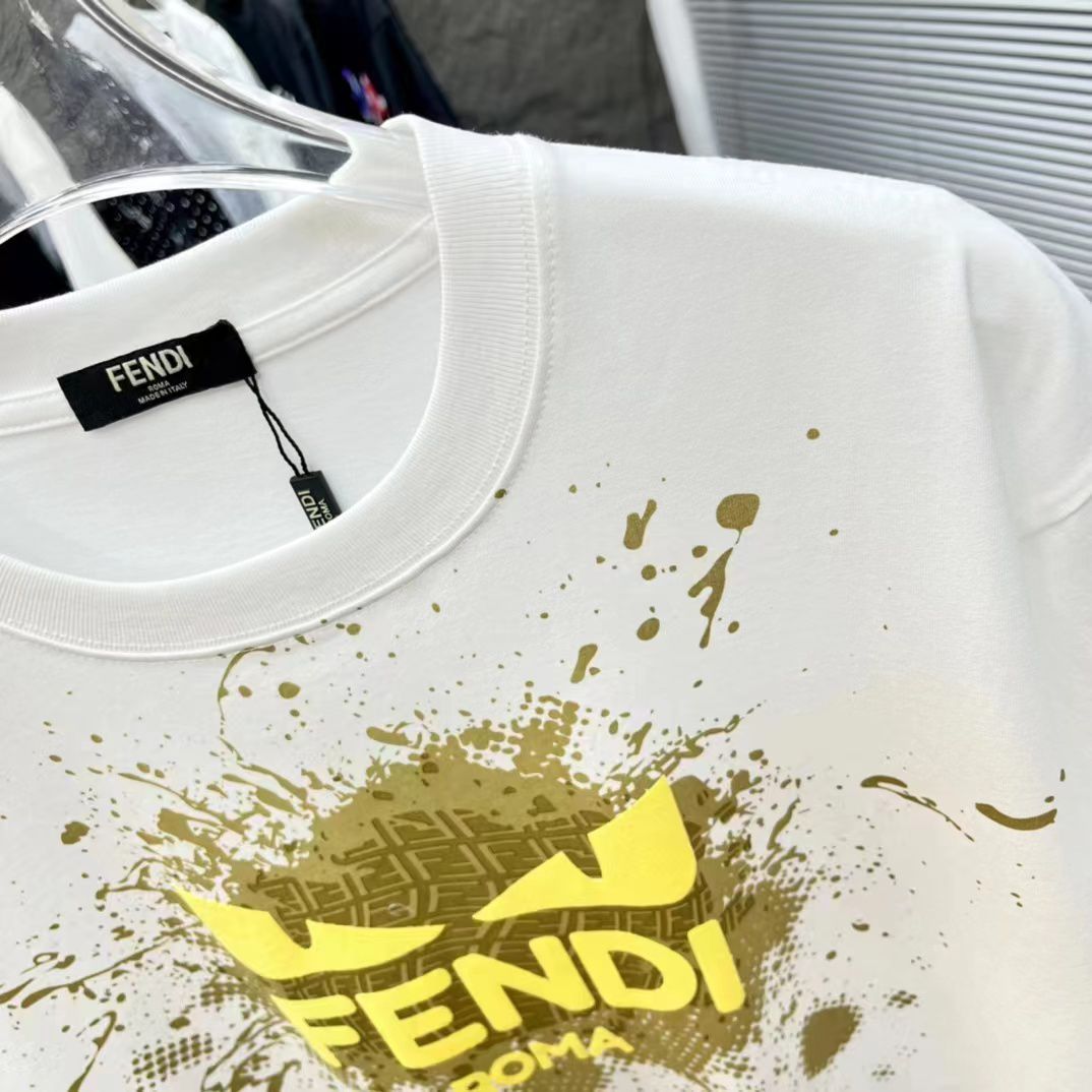 FENDI || Cat Eye Logo Short Sleeve White T-Shirts For Men