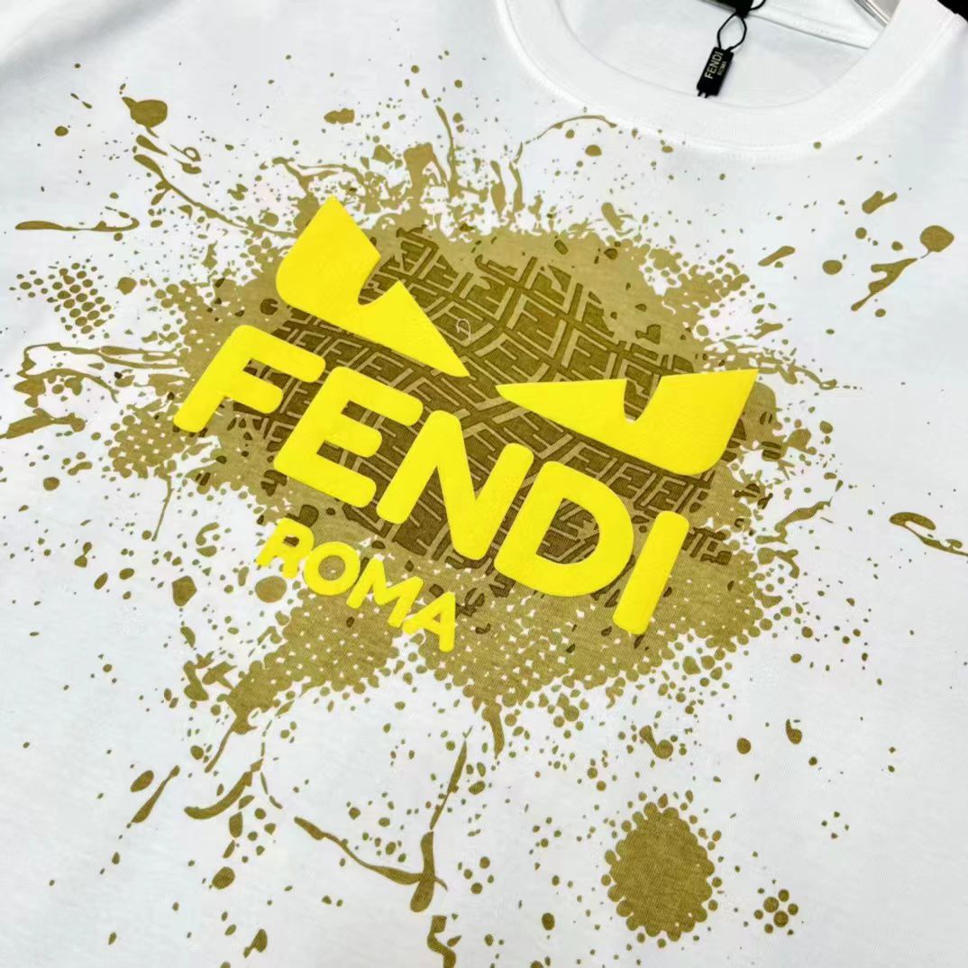 FENDI || Cat Eye Logo Short Sleeve White T-Shirts For Men