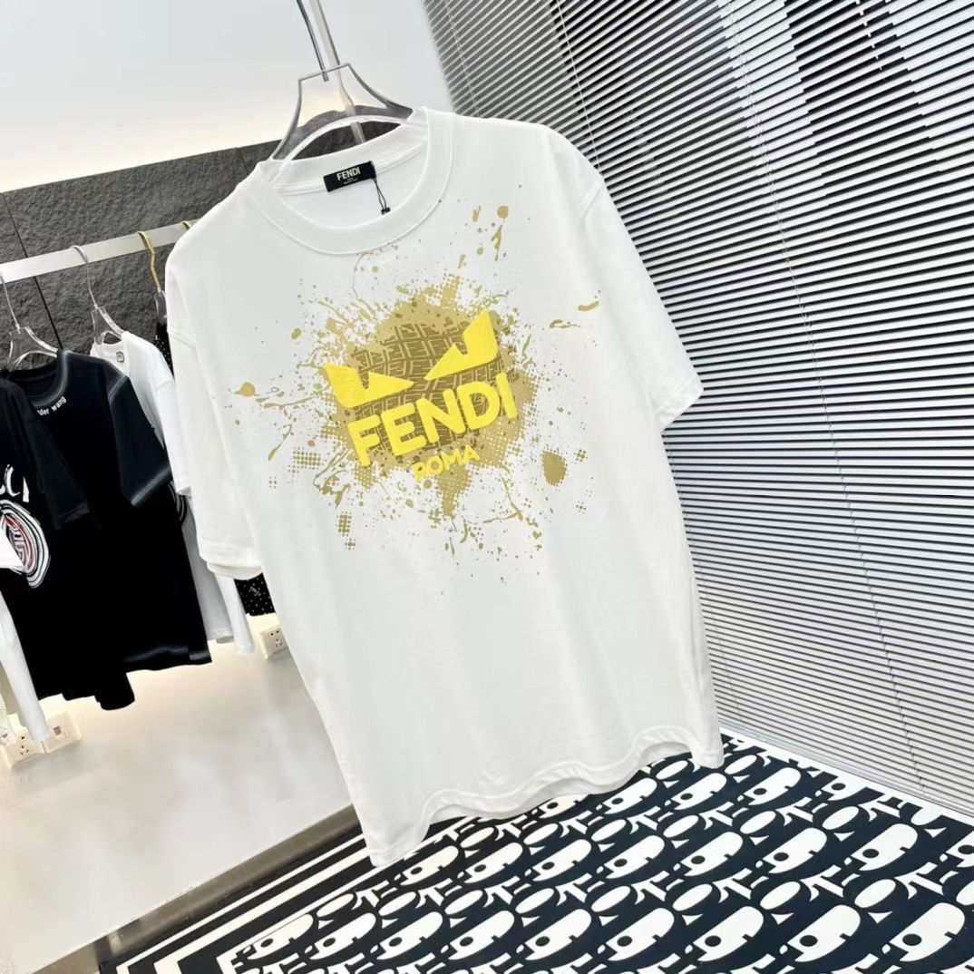 FENDI || Cat Eye Logo Short Sleeve White T-Shirts For Men