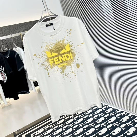 FENDI || Cat Eye Logo Short Sleeve White T-Shirts For Men