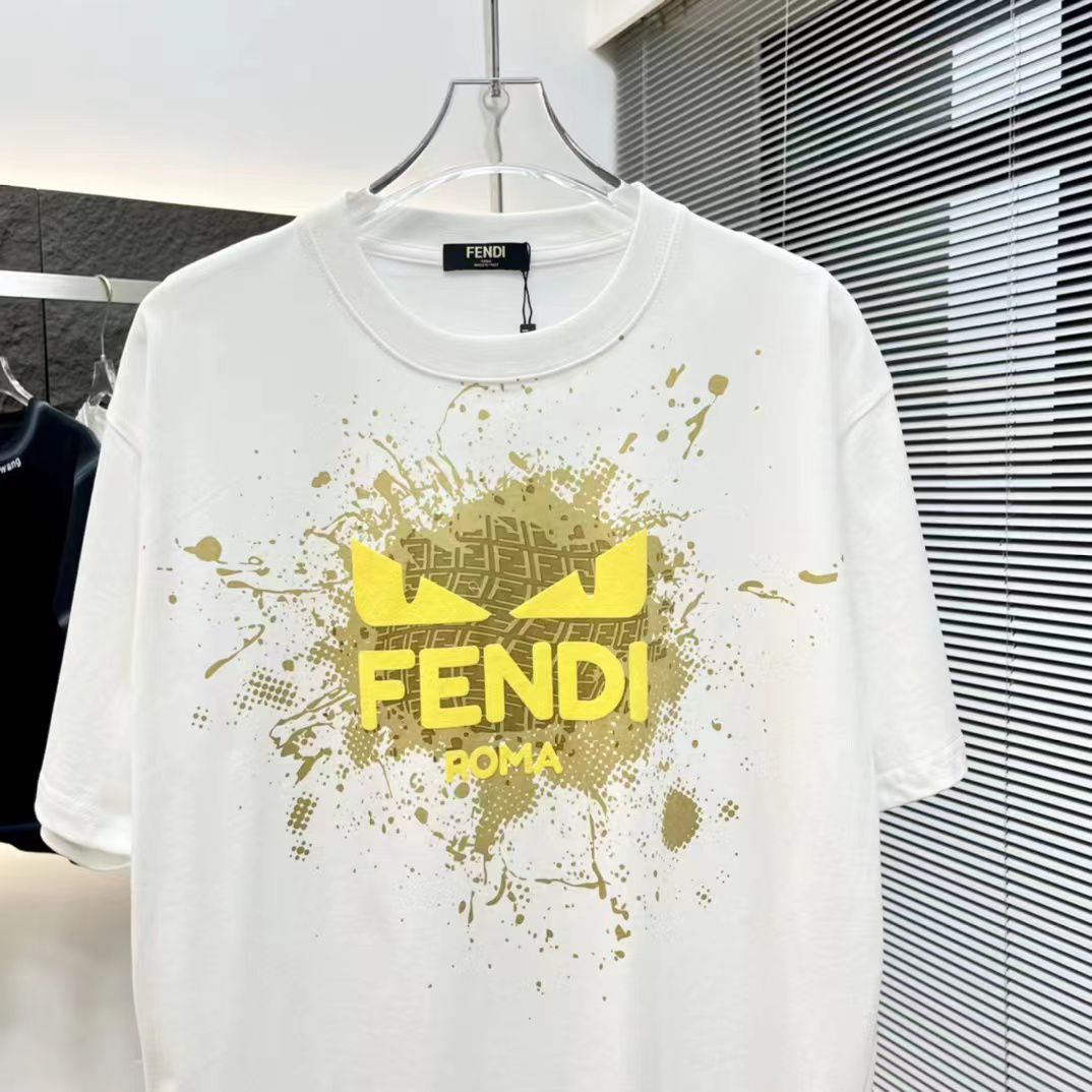 FENDI || Cat Eye Logo Short Sleeve White T-Shirts For Men