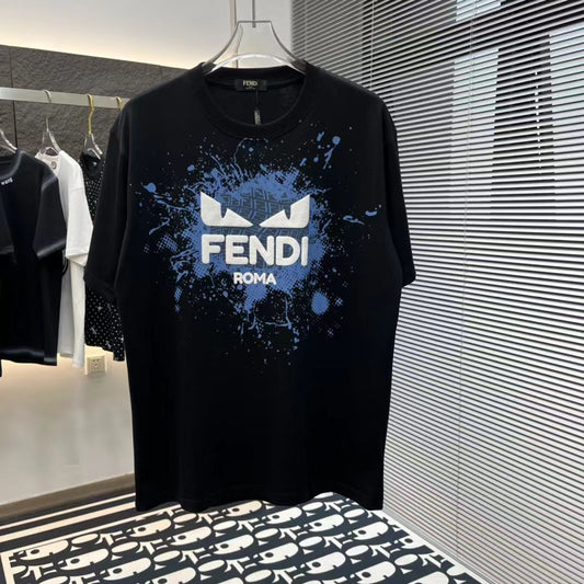 FENDI || Cat Eye Logo Short Sleeve Black T-Shirts For Men