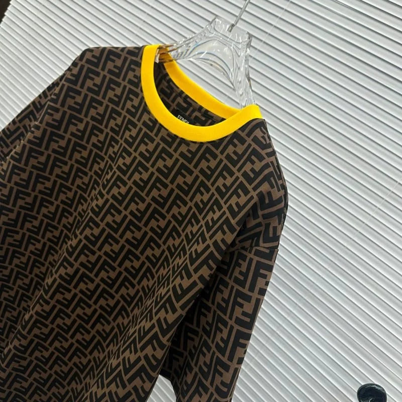 FENDI || Crew Neck Monogram Street Style Cotton Short Sleeves T-Shirt /BROWN