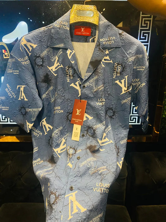 LOUIS VUITTON  || High End Quality Self Crushed Cotton Fabric shirts