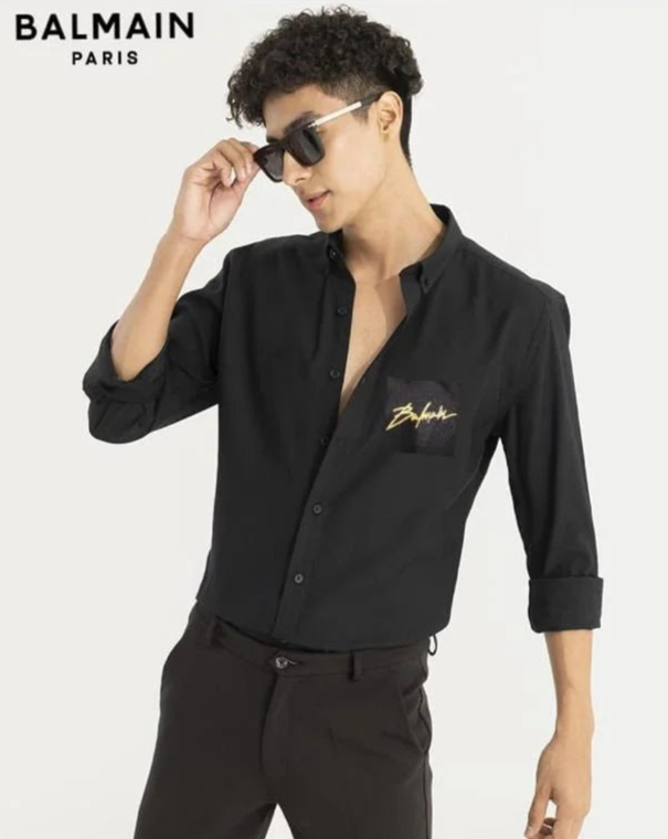 BALMAIN || Signature Logo Patch Shirt For Men