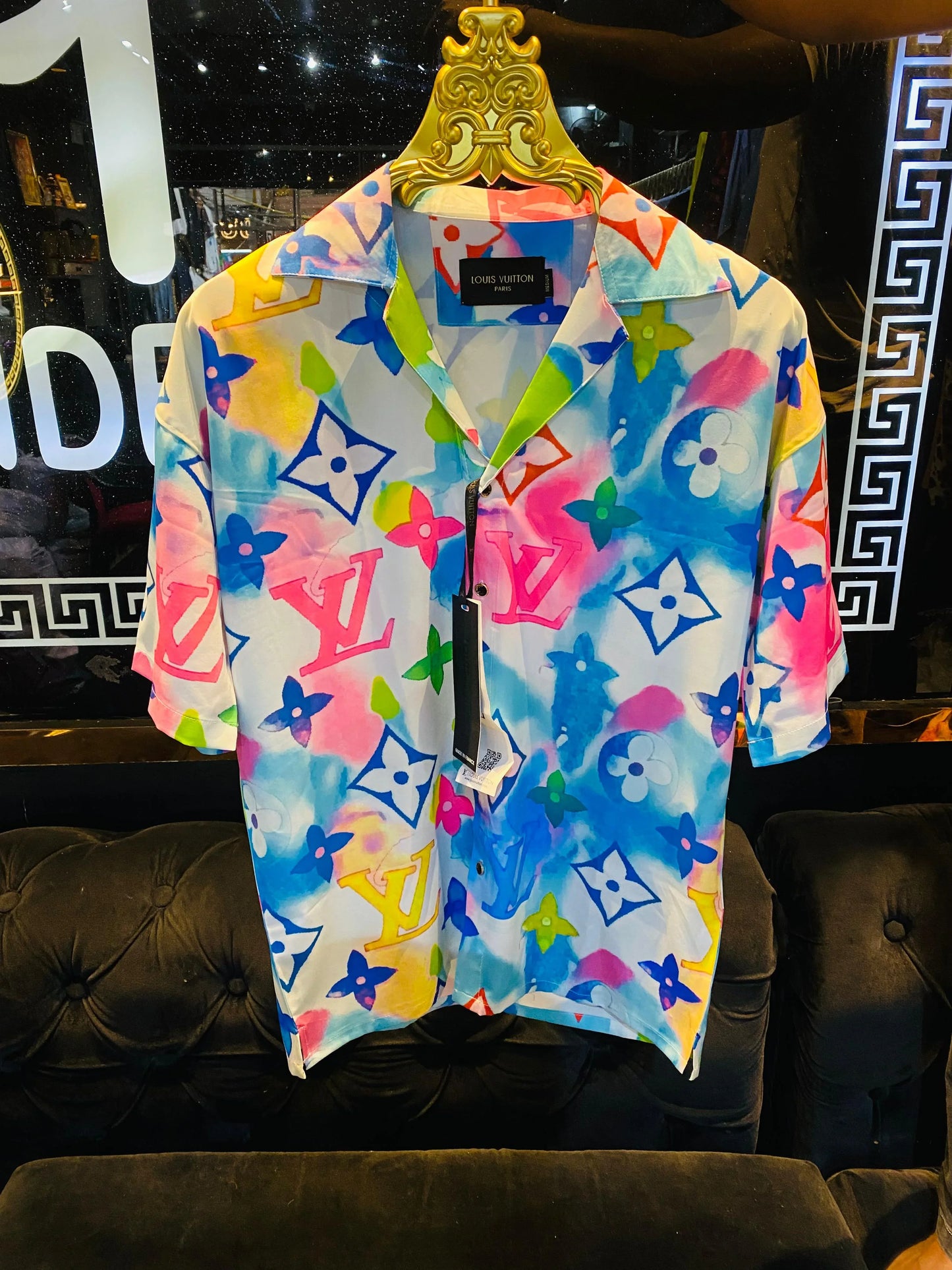 LOUIS VUITTON || Multicolor Monogram Watercolor Half Sleeve Oversized Shirt