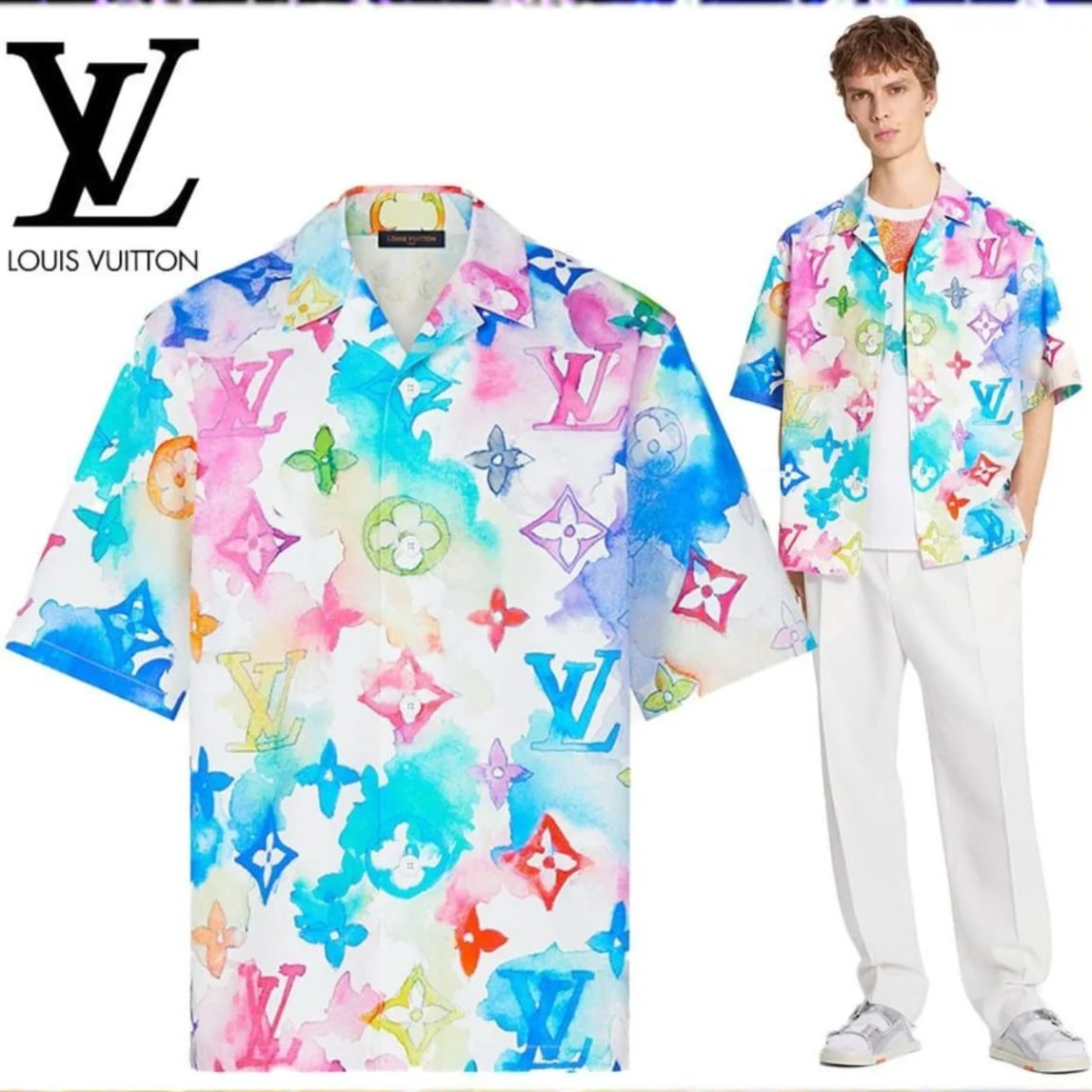 LOUIS VUITTON || Multicolor Monogram Watercolor Half Sleeve Oversized Shirt