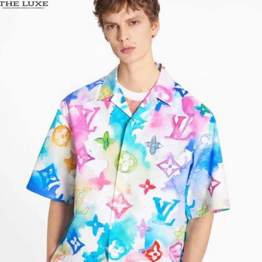 LOUIS VUITTON || Multicolor Monogram Watercolor Half Sleeve Oversized Shirt