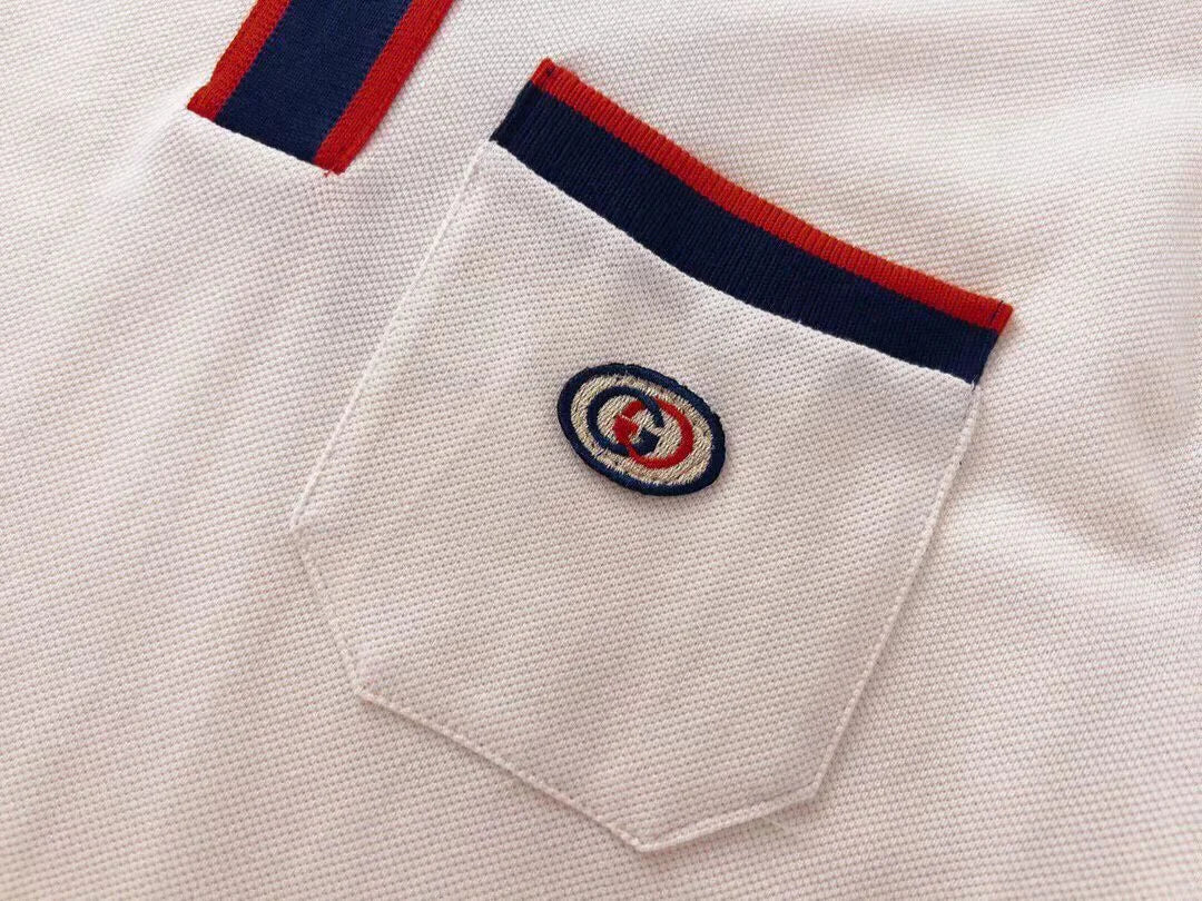 GUCCI || Men's White Interlocking G Cotton Piquet Polo