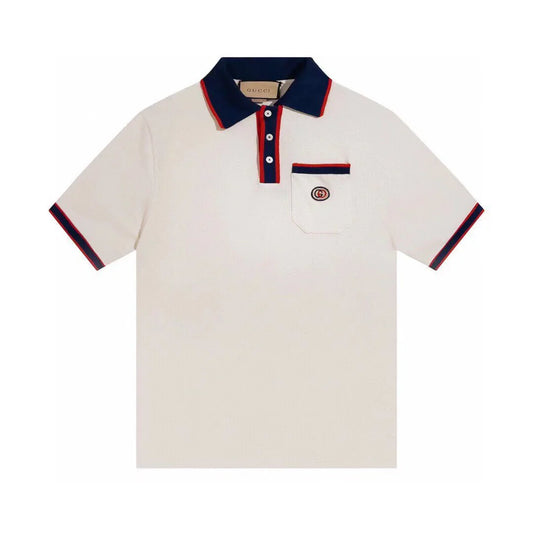 GUCCI || Men's White Interlocking G Cotton Piquet Polo