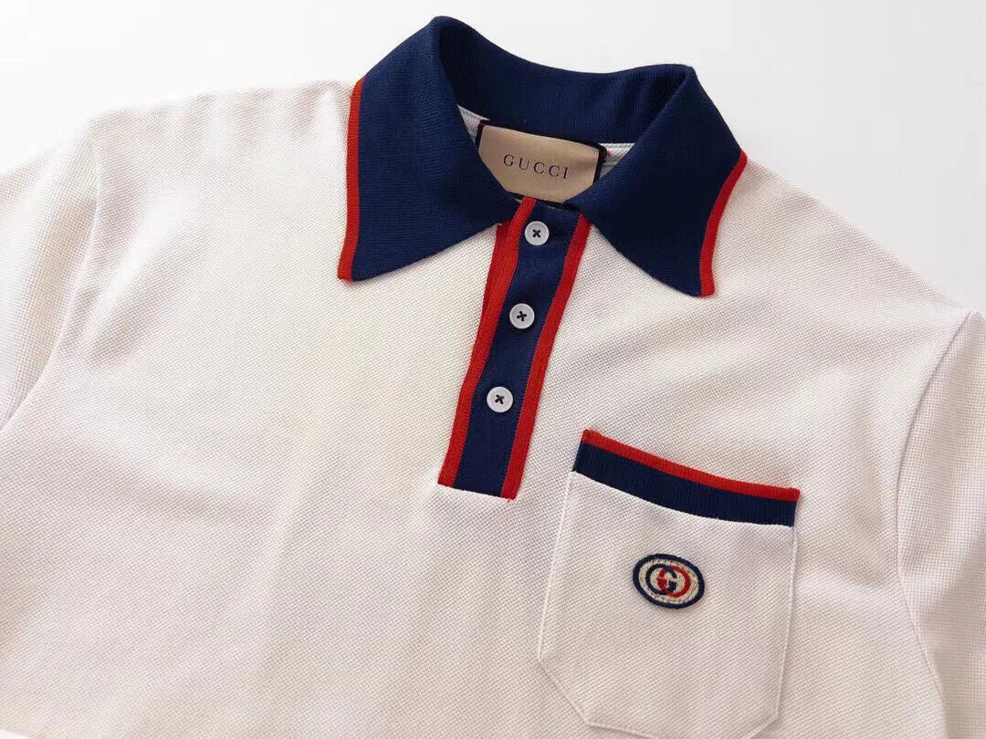 GUCCI || Men's White Interlocking G Cotton Piquet Polo