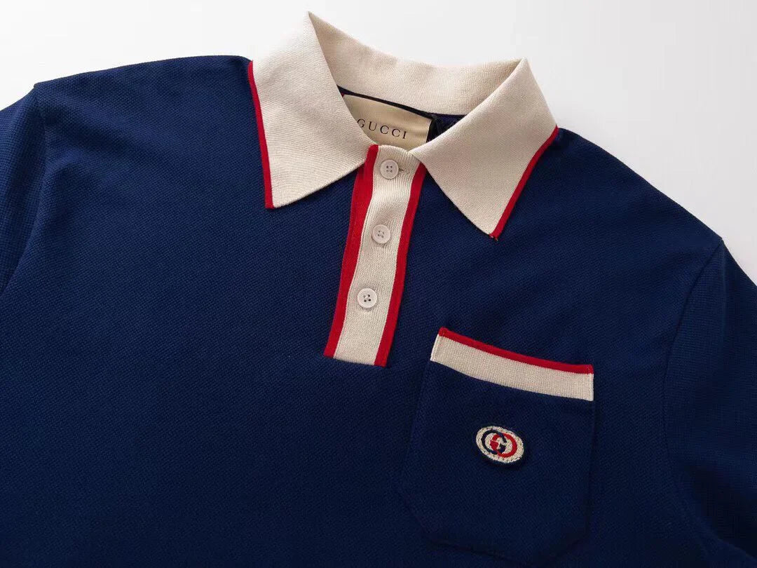 GUCCI || Logo-Patch Short-Sleeve Polo Shirt