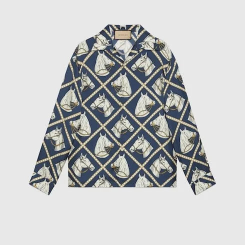 GUCCI || Horse Serie Shirt In Blue And Brown