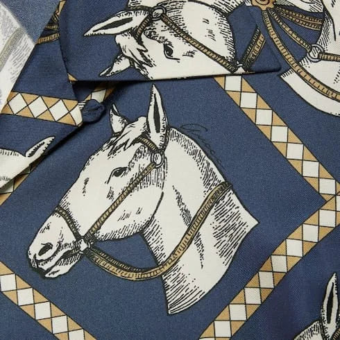 GUCCI || Horse Serie Shirt In Blue And Brown