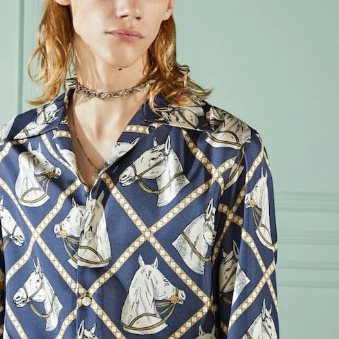 GUCCI || Horse Serie Shirt In Blue And Brown