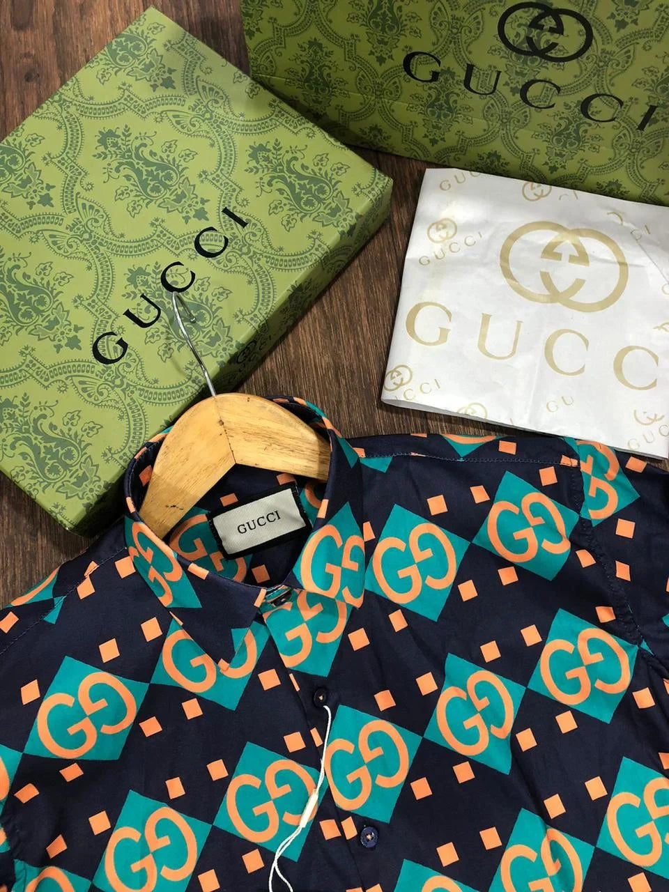 GUCCI || Men's Black gg Geometric Print Silk Bowling Shirt