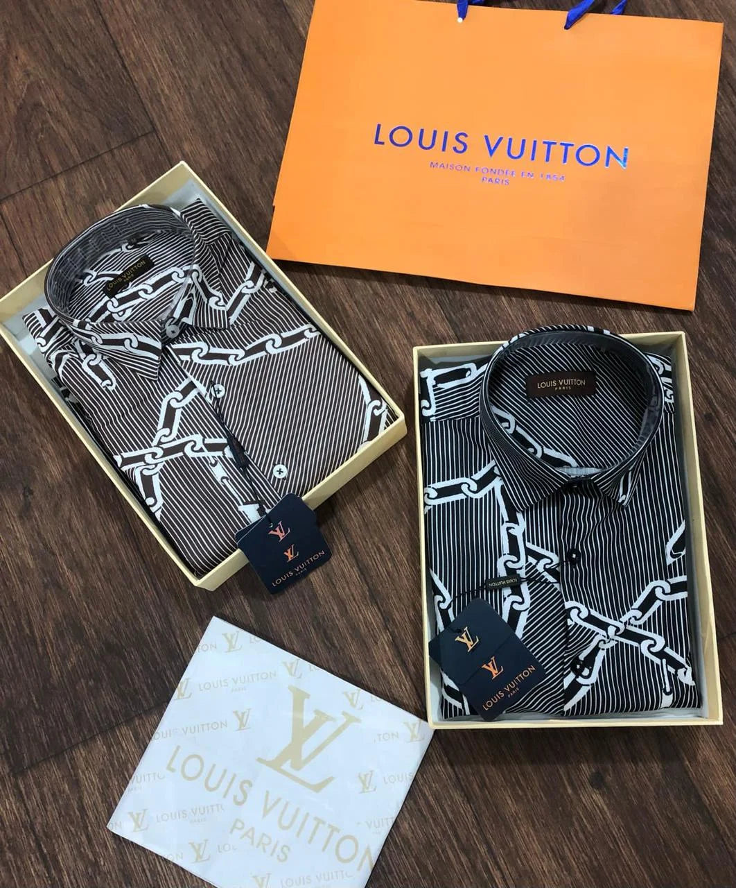 LOUIS VUITTON || Chain Print Silk Shirt For Men