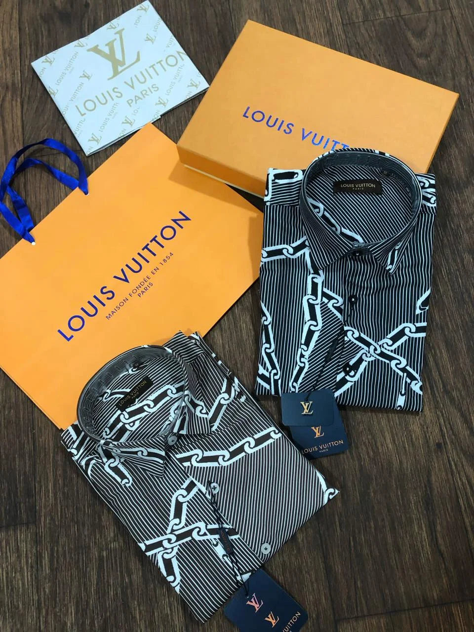 LOUIS VUITTON || Chain Print Silk Shirt For Men