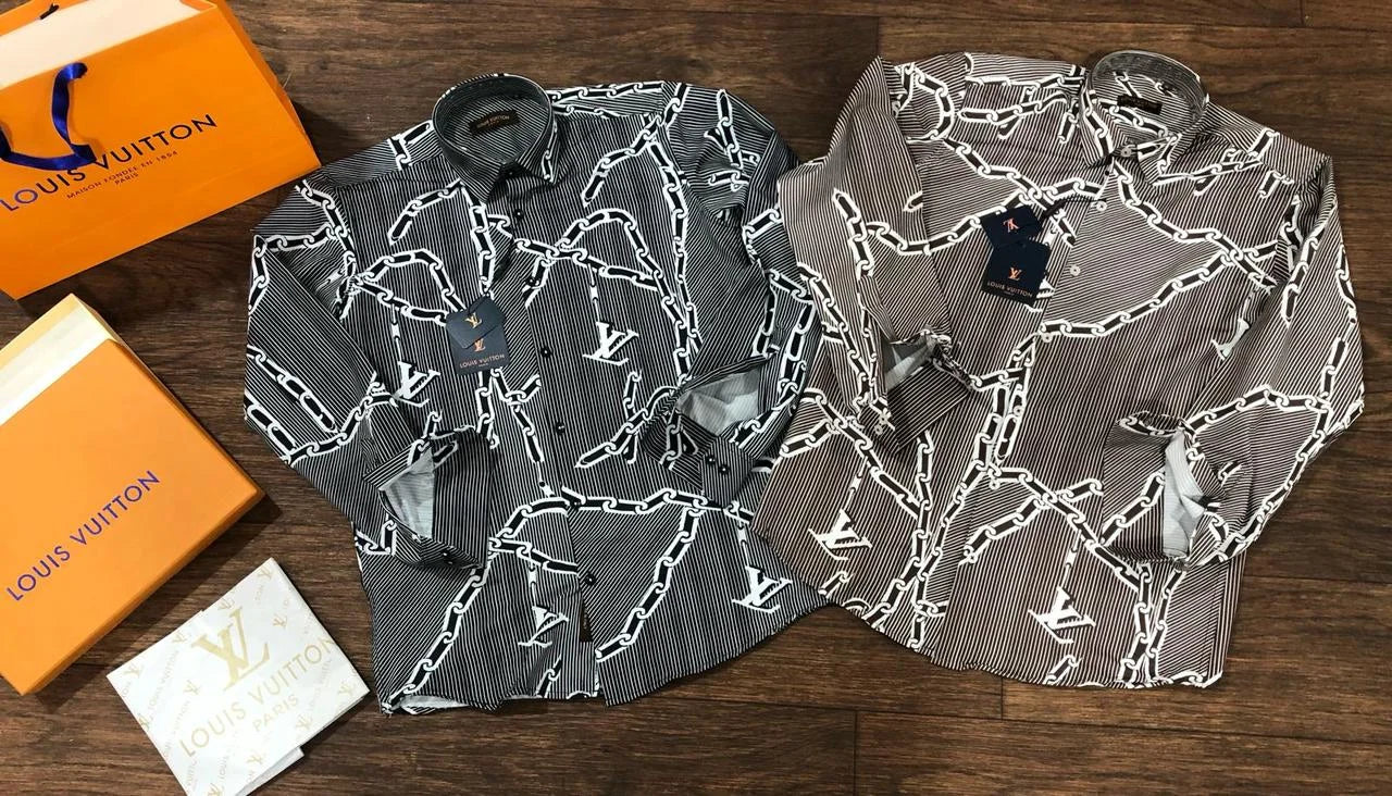 LOUIS VUITTON || Chain Print Silk Shirt For Men