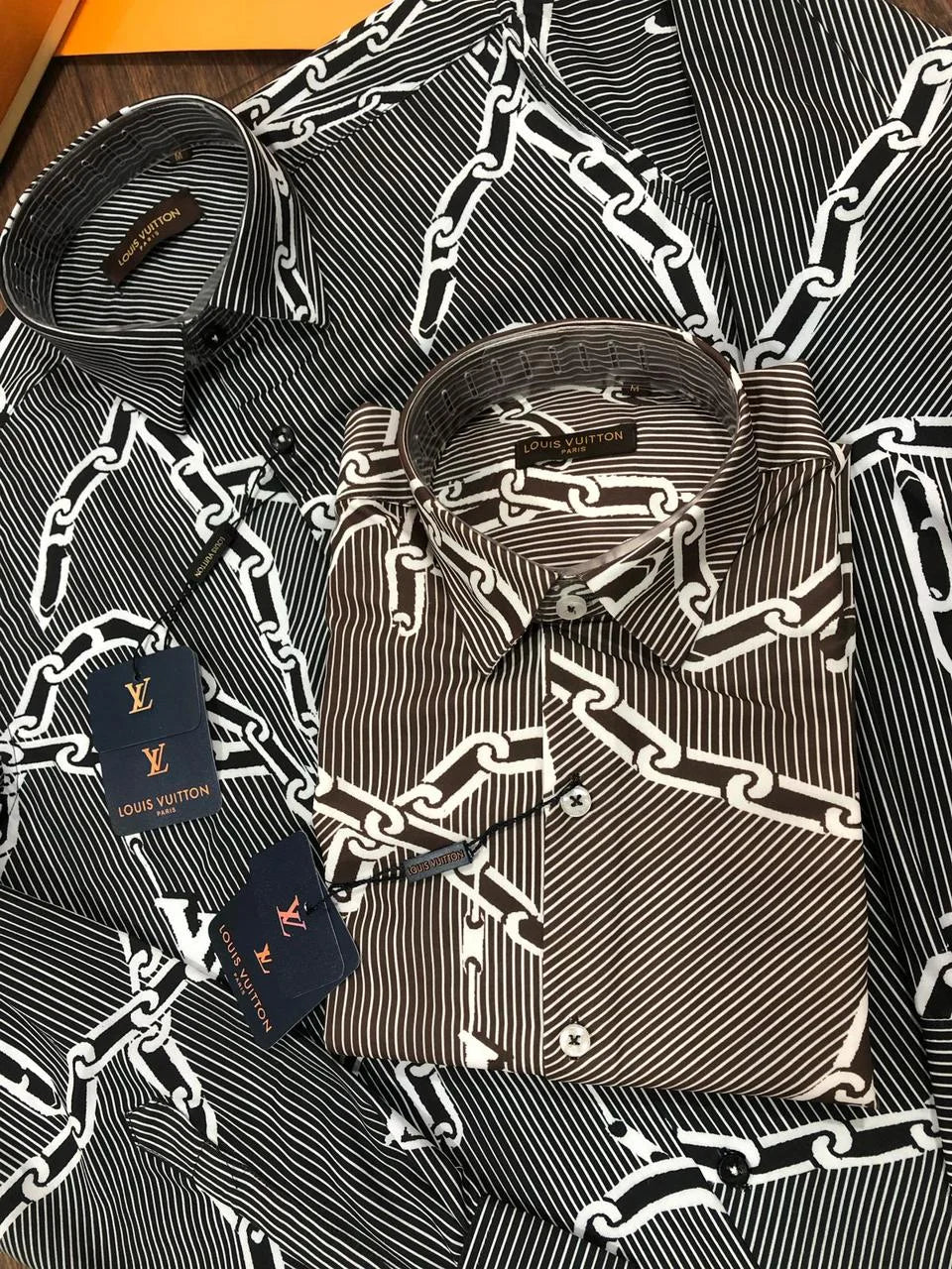 LOUIS VUITTON || Chain Print Silk Shirt For Men