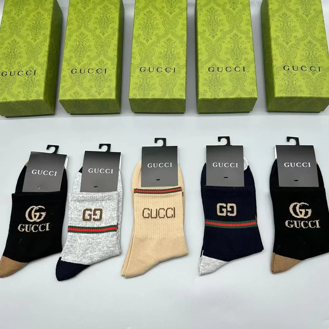 GUCCI || Logo-Intarsia Striped Ribbed Cotton-Blend Socks