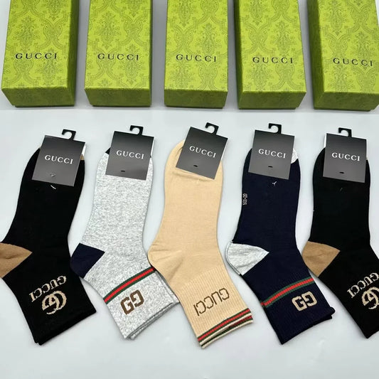 GUCCI || Logo-Intarsia Striped Ribbed Cotton-Blend Socks