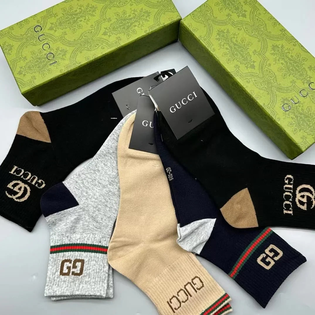 GUCCI || Logo-Intarsia Striped Ribbed Cotton-Blend Socks