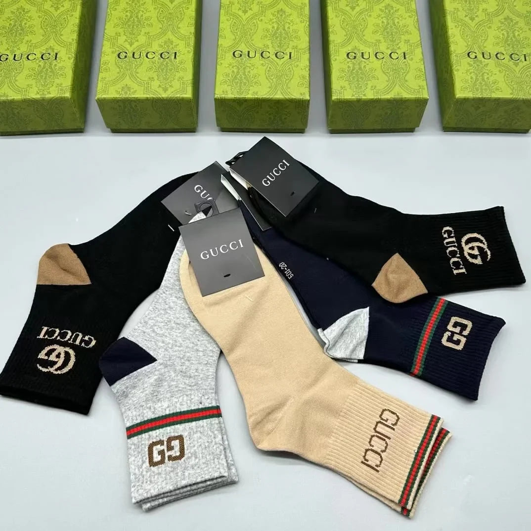 GUCCI || Logo-Intarsia Striped Ribbed Cotton-Blend Socks