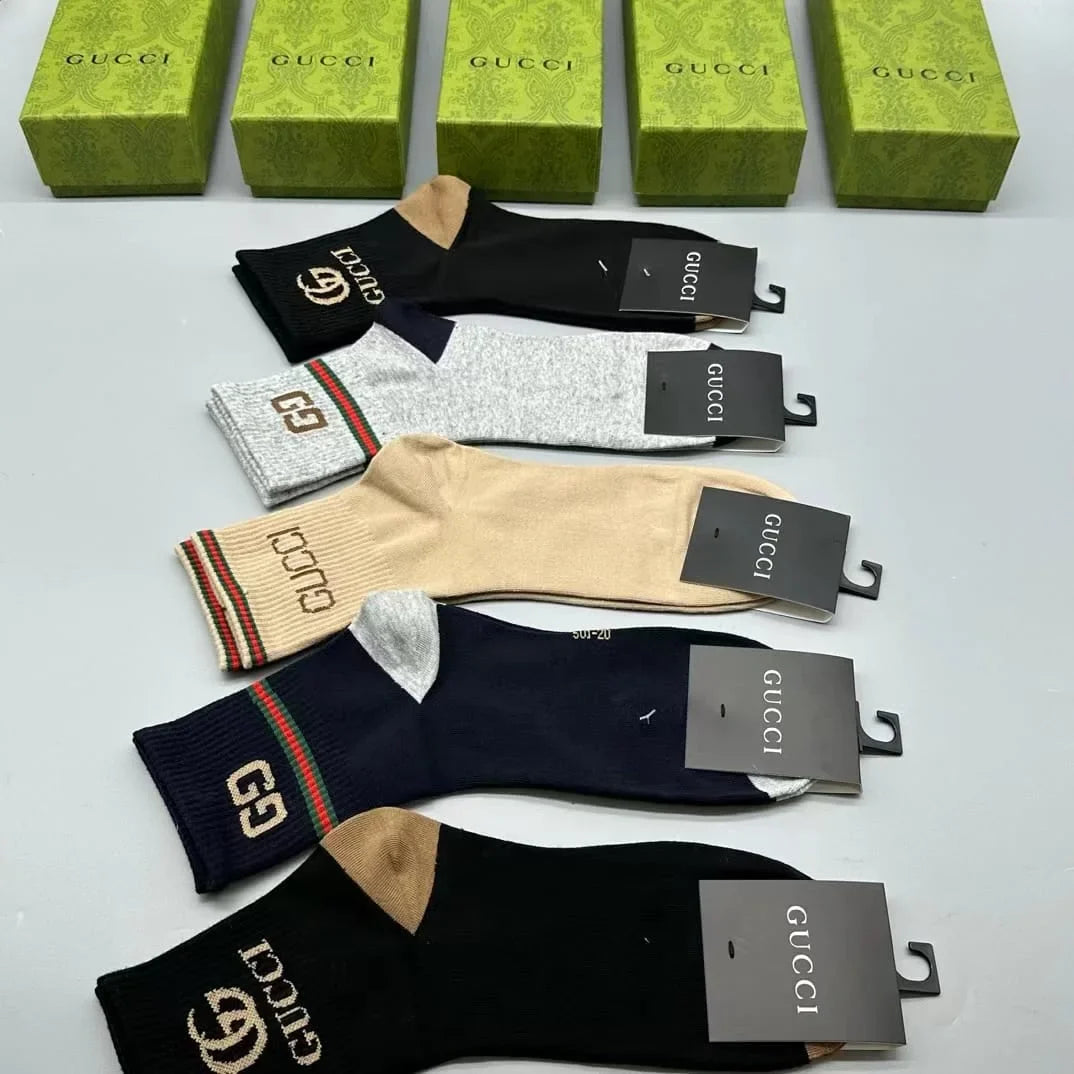 GUCCI || Logo-Intarsia Striped Ribbed Cotton-Blend Socks