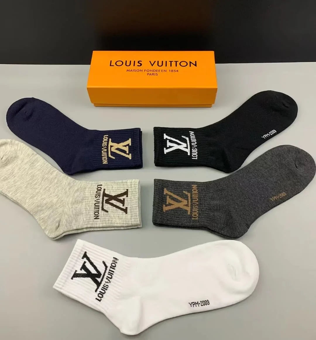 LOUIS VUITTON || LV Monogram Logo Socks (Pack Of Five)