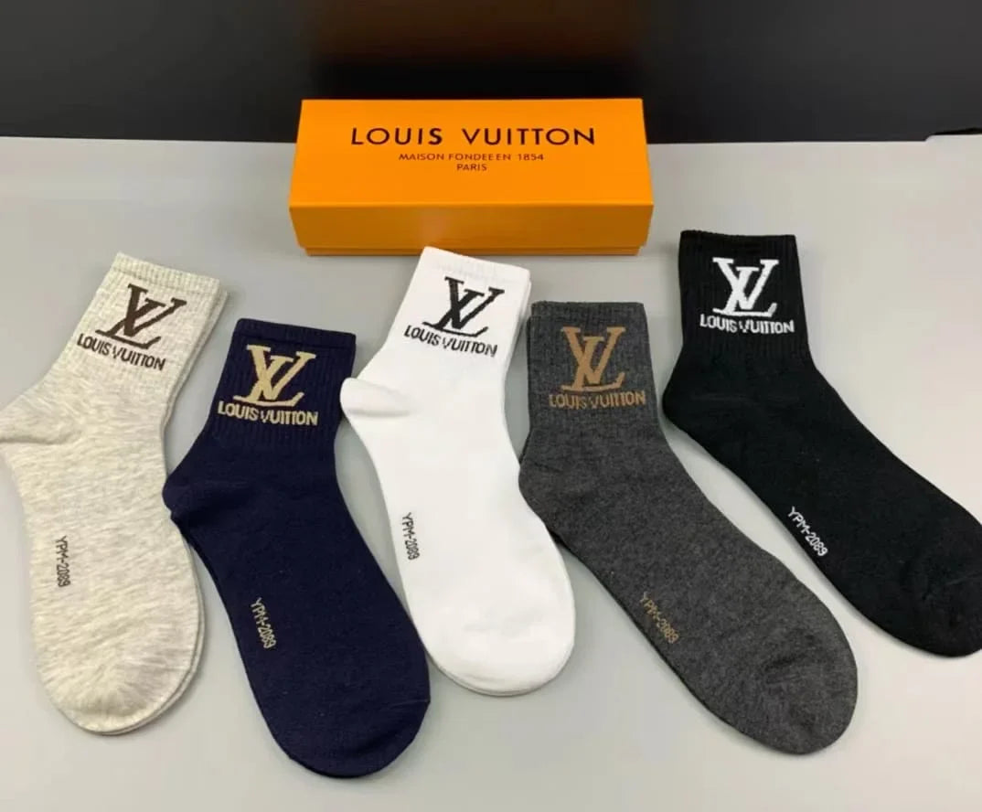 LOUIS VUITTON || LV Monogram Logo Socks (Pack Of Five)