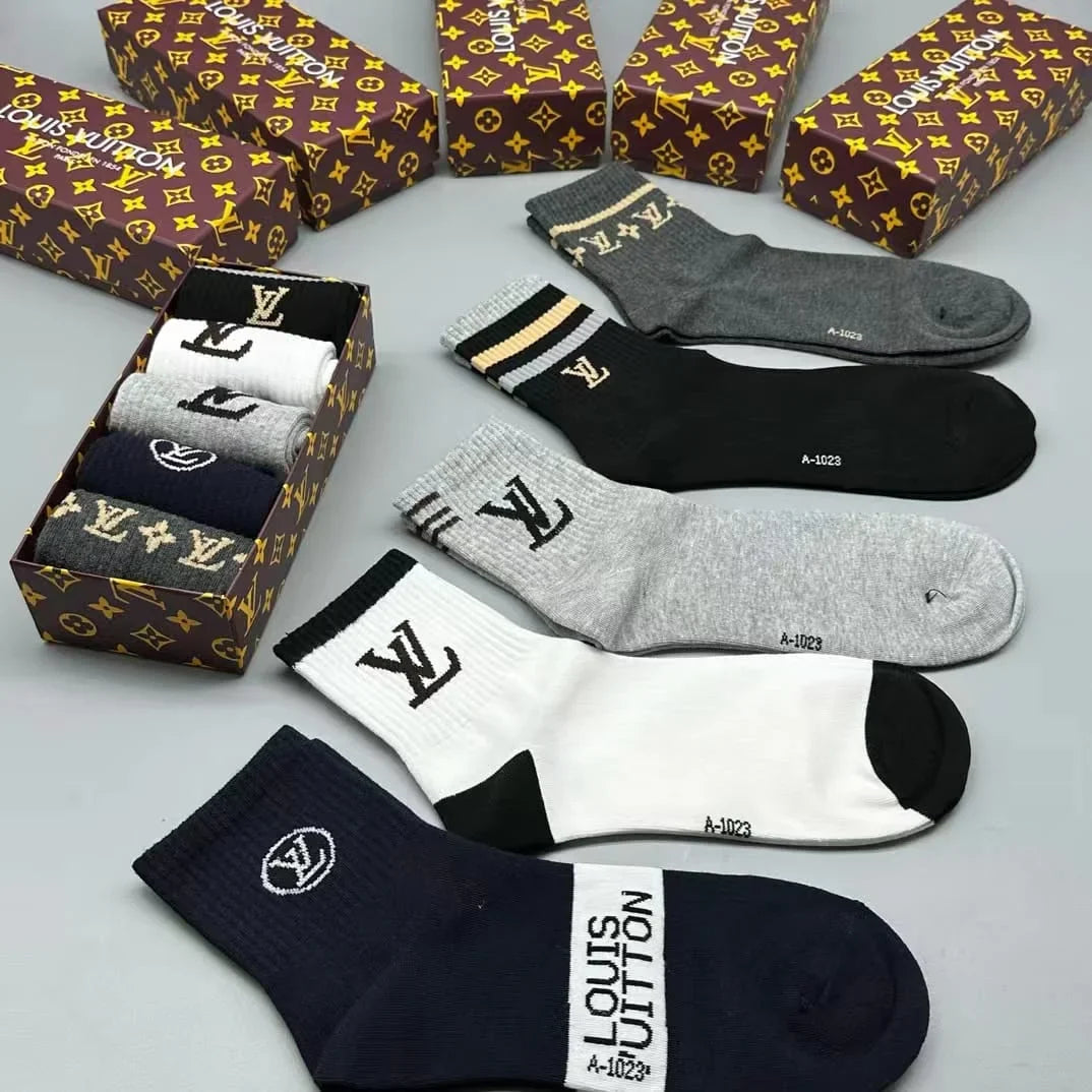 LOUIS VUITTON || LV Logo-Intarsia Striped Ribbed Cotton-Blend Socks