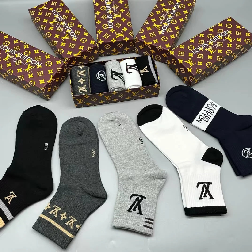 LOUIS VUITTON || LV Logo-Intarsia Striped Ribbed Cotton-Blend Socks