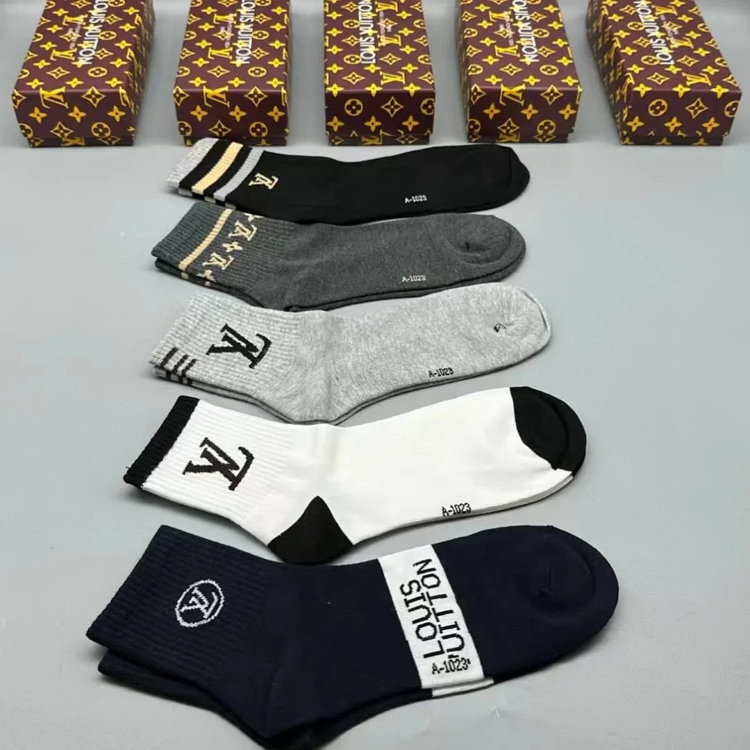 LOUIS VUITTON || LV Logo-Intarsia Striped Ribbed Cotton-Blend Socks