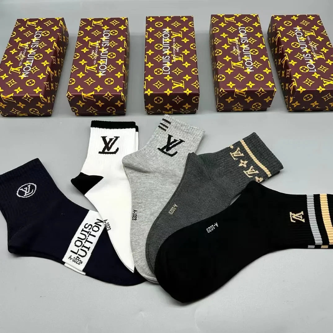 LOUIS VUITTON || LV Logo-Intarsia Striped Ribbed Cotton-Blend Socks