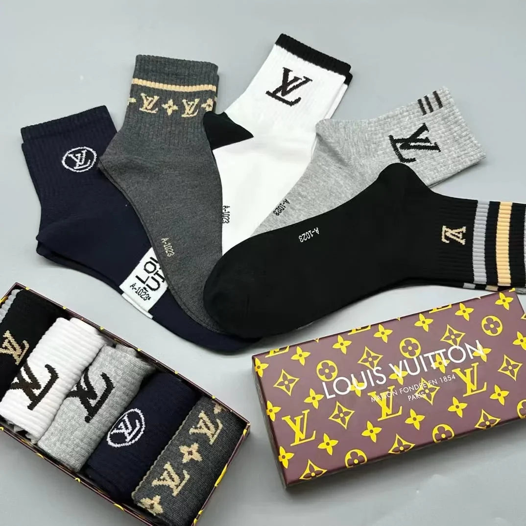 LOUIS VUITTON || LV Logo-Intarsia Striped Ribbed Cotton-Blend Socks