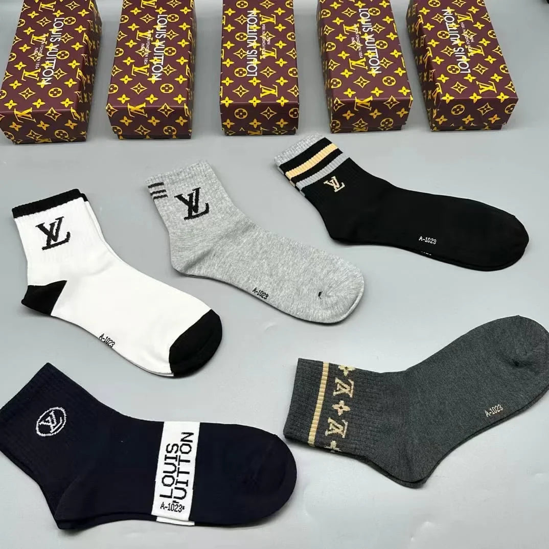 LOUIS VUITTON || LV Logo-Intarsia Striped Ribbed Cotton-Blend Socks