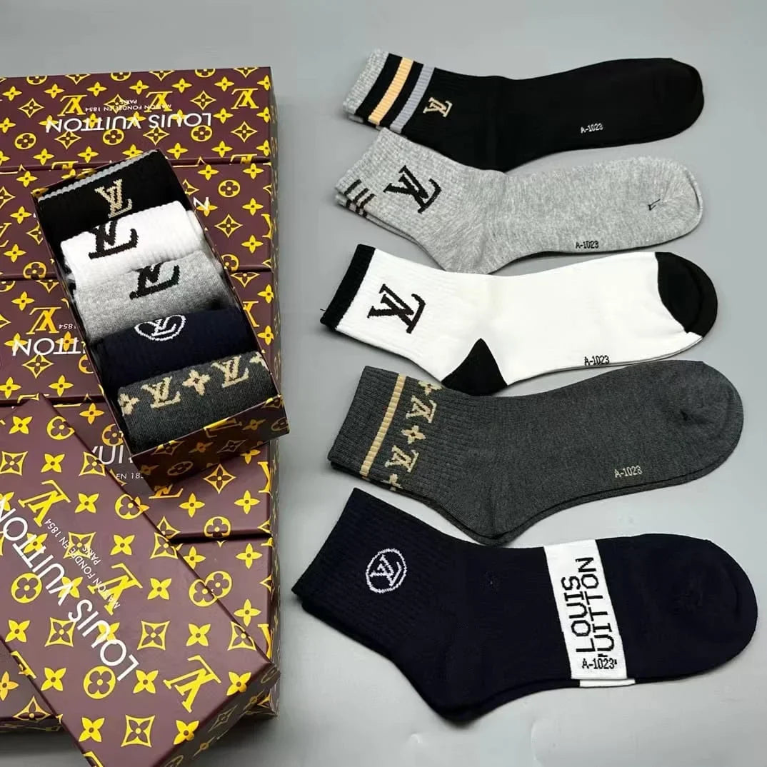 LOUIS VUITTON || LV Logo-Intarsia Striped Ribbed Cotton-Blend Socks