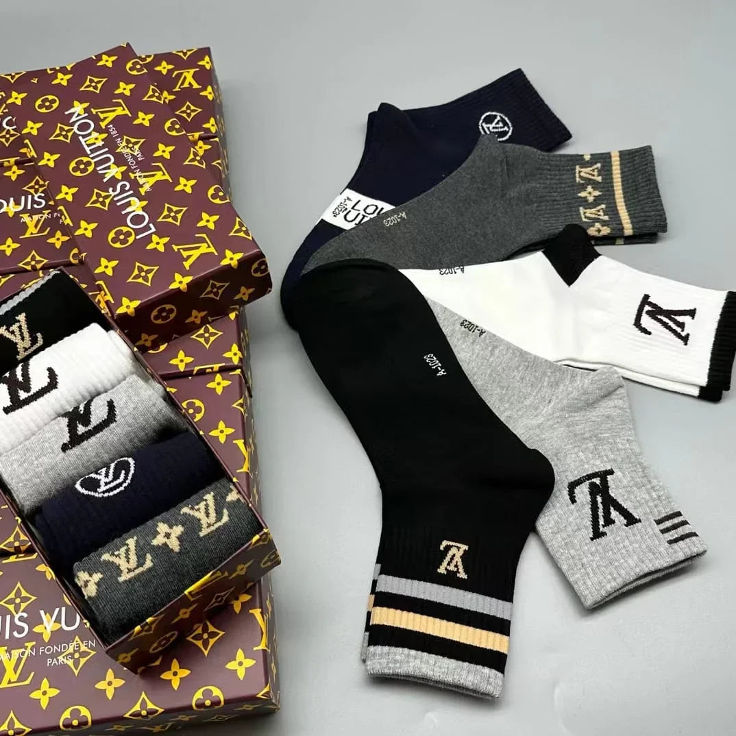 LOUIS VUITTON || LV Logo-Intarsia Striped Ribbed Cotton-Blend Socks