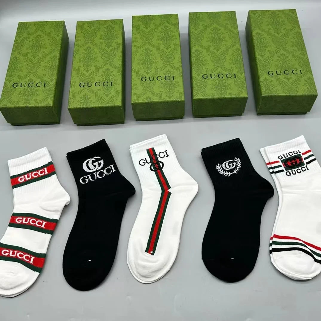 GUCCI || GG Logo-Intarsia Striped Ribbed Cotton-Blend Socks