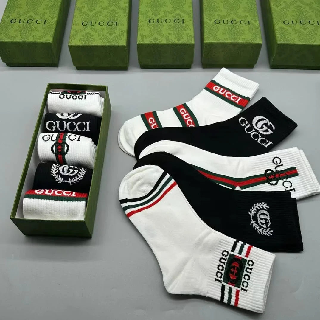 GUCCI || GG Logo-Intarsia Striped Ribbed Cotton-Blend Socks