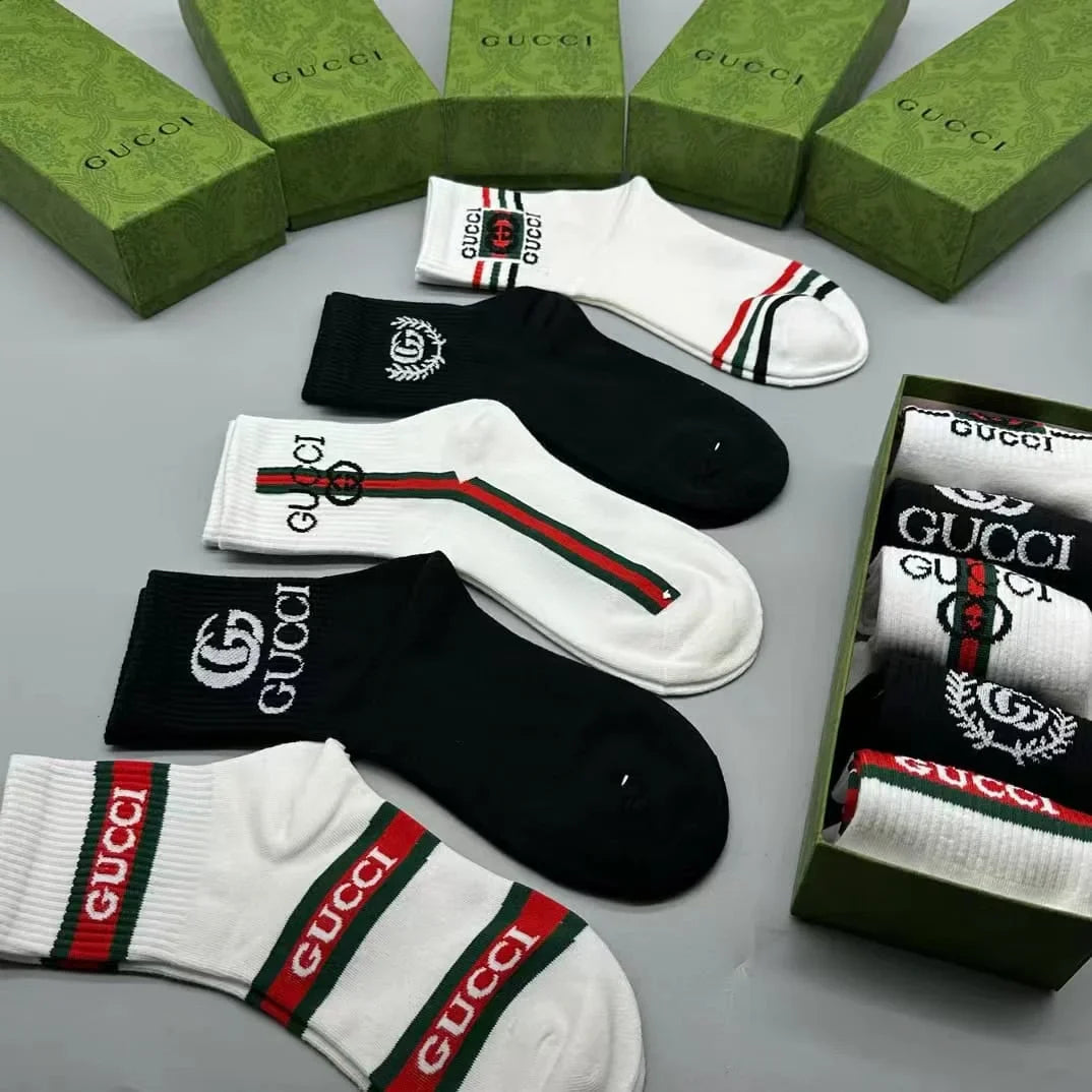 GUCCI || GG Logo-Intarsia Striped Ribbed Cotton-Blend Socks